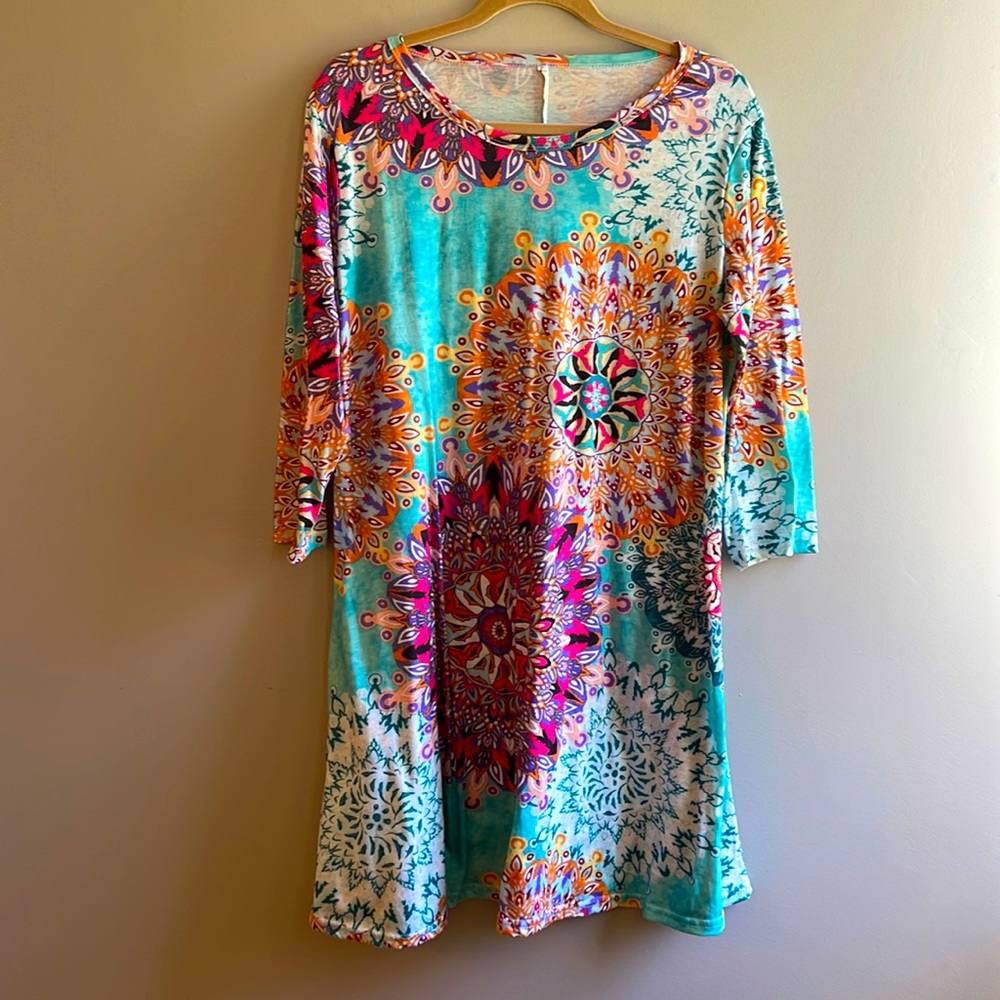 BOHO multi-colored, cotton blend dress